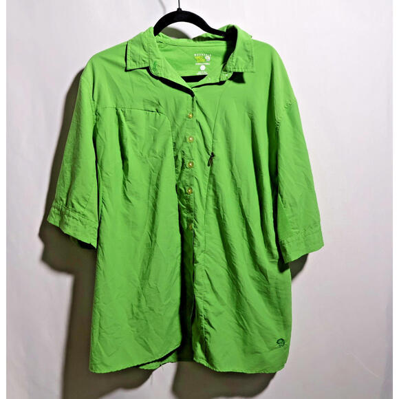Mountain Hardwear Womens 4X Green Short Sleeve Button Up Active‎ Top Vented Hike - Picture 1 of 11